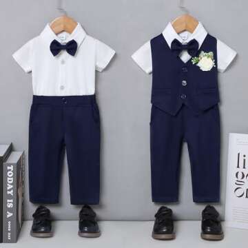 Stylish Baby Boy Baptism Outfit with Vest and Bow Tie