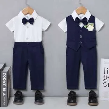 Stylish Baby Boy Baptism Outfit with Vest and Bow Tie