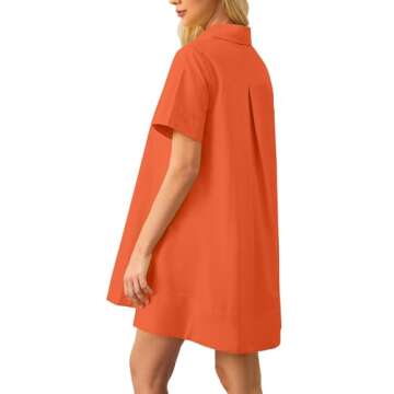 Dsewpaur Short Sleeve Swing Tunic Mini Dress for Women Button Up Shirt Blouse Short Dress Summer Casual Flowy A Line Dress Orange