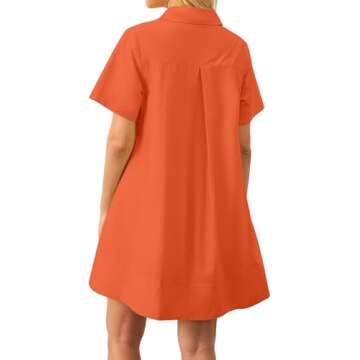 Dsewpaur Short Sleeve Swing Tunic Mini Dress for Women Button Up Shirt Blouse Short Dress Summer Casual Flowy A Line Dress Orange