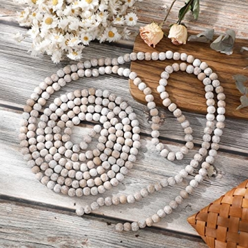 Christmas Wooden Bead Garland for Holiday Decor 12 Feet