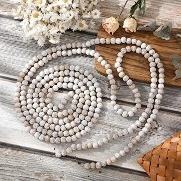 Christmas Wooden Bead Garland for Holiday Decor 12 Feet