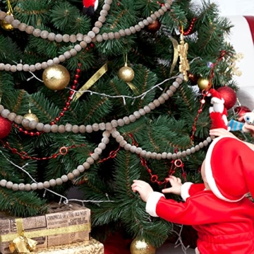 Christmas Wooden Bead Garland for Holiday Decor 12 Feet