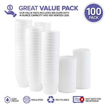 Stock Your Home 4 Ounce Foam Bowls with Lids (100 Count) - Foam Bowls with Lids - Insulated to Go Fo...