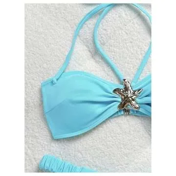WDIRARA Women's Starfish Halter Bikini Set for Summer Fun