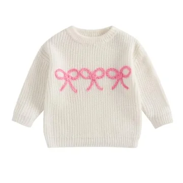 Aiwpstoin Baby Girl Knit Sweater Cute Bow Chunky Knitted Pullover Sweatshirt Toddler Girls Fall Wint...