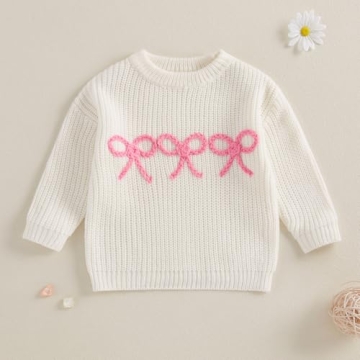 Aiwpstoin Baby Girl Knit Sweater Cute Bow Chunky Knitted Pullover Sweatshirt Toddler Girls Fall Winter Clothes (H White, 6-12 Months)