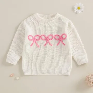 Aiwpstoin Baby Girl Knit Sweater Cute Bow Chunky Knitted Pullover Sweatshirt Toddler Girls Fall Winter Clothes (H White, 6-12 Months)