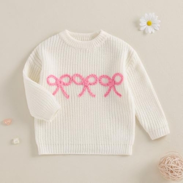 Aiwpstoin Baby Girl Knit Sweater Cute Bow Chunky Knitted Pullover Sweatshirt Toddler Girls Fall Winter Clothes (H White, 6-12 Months)