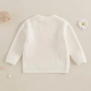 Aiwpstoin Baby Girl Knit Sweater Cute Bow Chunky Knitted Pullover Sweatshirt Toddler Girls Fall Winter Clothes (H White, 6-12 Months)