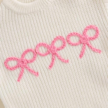 Aiwpstoin Baby Girl Knit Sweater Cute Bow Chunky Knitted Pullover Sweatshirt Toddler Girls Fall Winter Clothes (H White, 6-12 Months)