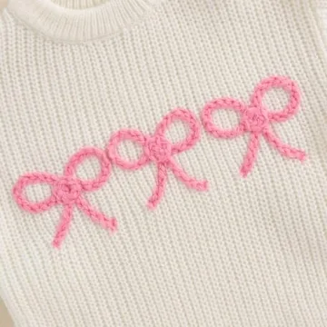 Aiwpstoin Baby Girl Knit Sweater Cute Bow Chunky Knitted Pullover Sweatshirt Toddler Girls Fall Winter Clothes (H White, 6-12 Months)