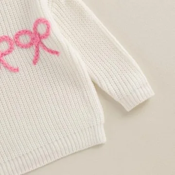 Aiwpstoin Baby Girl Knit Sweater Cute Bow Chunky Knitted Pullover Sweatshirt Toddler Girls Fall Winter Clothes (H White, 6-12 Months)