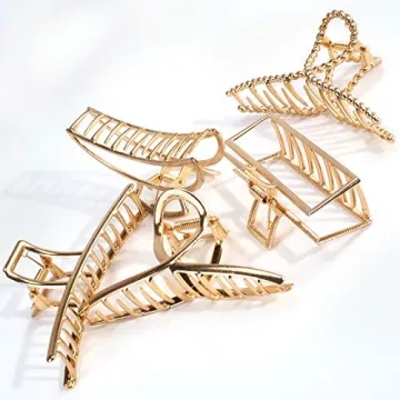 ANBALA Hair Clips, 5pcs Metal Claw Clips for Thick Hair, Large Hair Clips, Butterfly Hair Clips, Hair Accessories for Women Gold