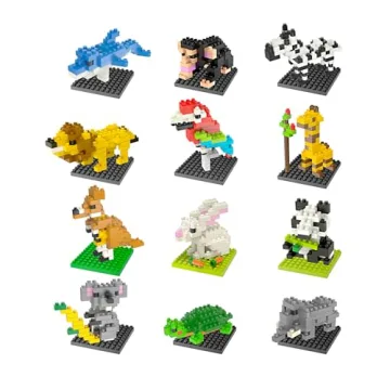 FUN LITTLE TOYS Mini Animals Building Blocks - 12Pack Party Favors for Kids