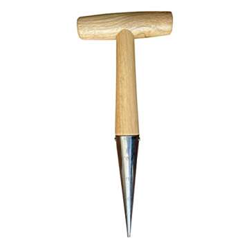 Garden Guru Steel Dibber Planter Tool for Planting Seeds & Bulbs - High Carbon Steel & Comfortable Wood Carved Handle - for Consistent Planting Flowers Tulips, Daffodils, Dahlias