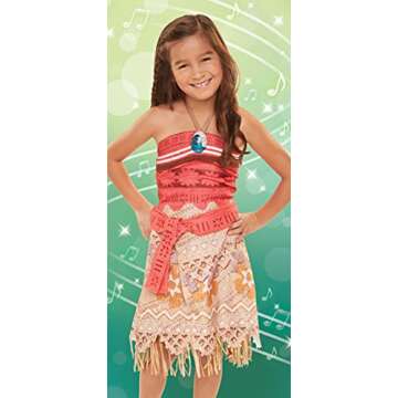 Disney Princess Moana Dress Sing & Shimmer Musical Dress Up Outfit, Sing-A-Long to “How Far I'll Go” Perfect for Pretend Play & Dress Up - One Size - Fits Girls Ages 3-6 Years Old [Amazon Exclusive]