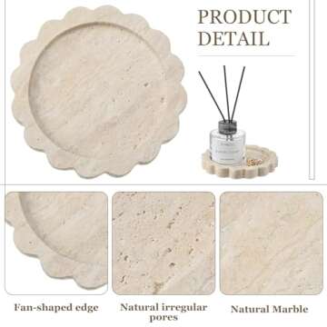 Threehoney 5.5 Inch Small Travertine Round Scallop Edge Tray Decorative Marble Jewelry Tray Stone Dish Tray for Counter Dresser Nightstand, Trinket Tray for Women Gift