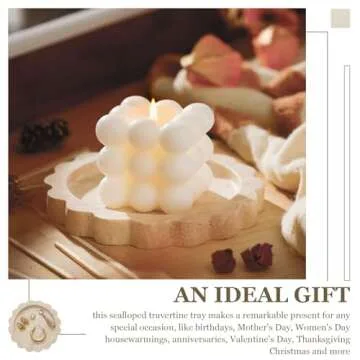 Threehoney 5.5 Inch Small Travertine Round Scallop Edge Tray Decorative Marble Jewelry Tray Stone Dish Tray for Counter Dresser Nightstand, Trinket Tray for Women Gift