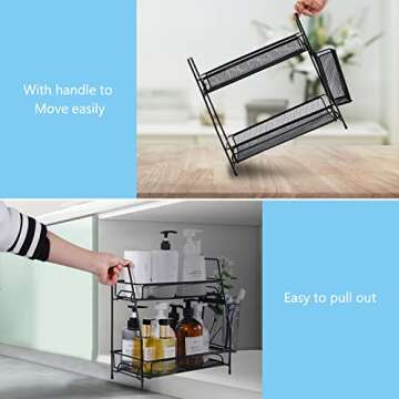 LEMIKKLE Countertop Organizer for Bathroom Counter, The Organizer for Bedroom, Spice Rack Organizer for Kitchen Counter Shelf with Small Basket(Black)