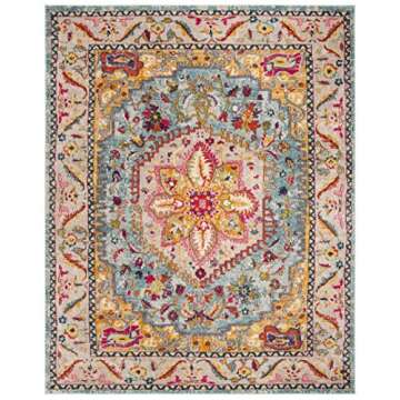 SAFAVIEH Phoenix Collection Area Rug - 8' x 10', Turquoise & Beige, Boho Chic Oriental Medallion Des...