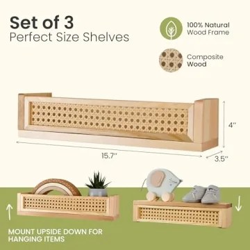 Rattan Floating Shelves for Stylish Nursery Decor