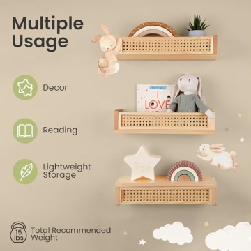 Rattan Floating Shelves for Stylish Nursery Decor