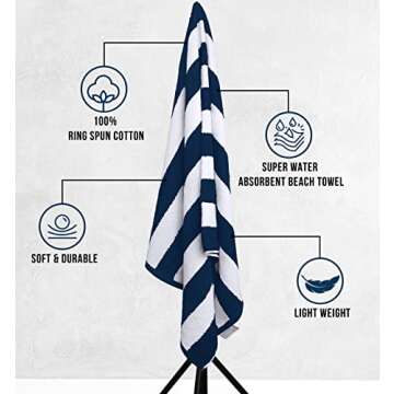 Utopia Towels [4 Pack Cabana Stripe Beach Towel, (30 x 60 Inches) Oversized 100% Ring Spun Cotton Pool Towels, Highly Absorbent Quick Dry Bath Towels for Bathroom, and Swim Towel (Navy)