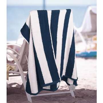 Utopia Towels [4 Pack Cabana Stripe Beach Towel, (30 x 60 Inches) Oversized 100% Ring Spun Cotton Pool Towels, Highly Absorbent Quick Dry Bath Towels for Bathroom, and Swim Towel (Navy)
