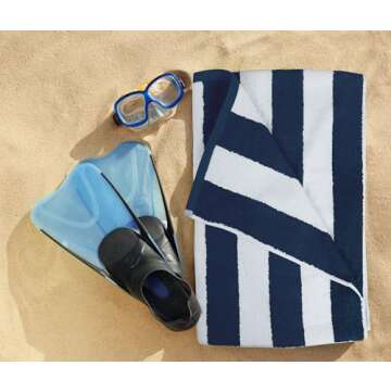 Utopia Towels [4 Pack Cabana Stripe Beach Towel, (30 x 60 Inches) Oversized 100% Ring Spun Cotton Pool Towels, Highly Absorbent Quick Dry Bath Towels for Bathroom, and Swim Towel (Navy)