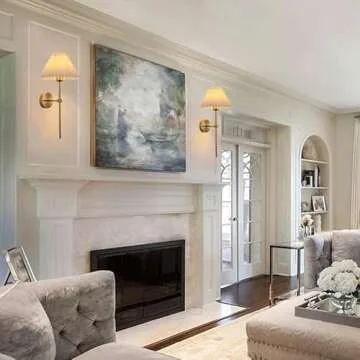 Battery Operated Wall Sconces Gold Set of Two with Remote,Rechargeable Wall Lights with Timer,Indoor Non Hardwired Wall Lamp Light Fixtures Brass with Fabric Shade for Bedroom Living Room Bathroom