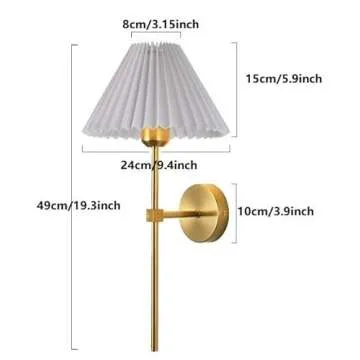 Battery Operated Wall Sconces Gold Set of Two with Remote,Rechargeable Wall Lights with Timer,Indoor Non Hardwired Wall Lamp Light Fixtures Brass with Fabric Shade for Bedroom Living Room Bathroom
