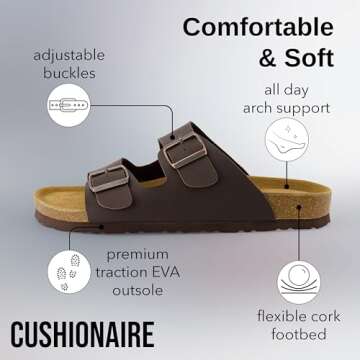 CUSHIONAIRE Men's Lane Cork Footbed Sandals for Comfort