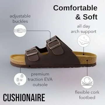 CUSHIONAIRE Men's Lane Cork Footbed Sandals for Comfort