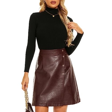 Ginasy High Waisted Faux Leather Skirt - Chic A-Line Style for Every Occasion