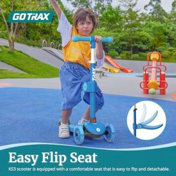 Gotrax KS3 Kids Kick Scooter, LED Lighted Wheels, Adjustable Height Handlebars and Removable Seat, L...