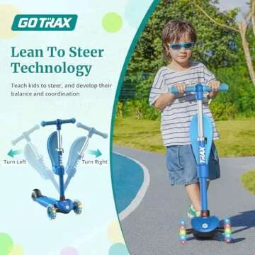 Gotrax KS3 Kids Kick Scooter, LED Lighted Wheels, Adjustable Height Handlebars and Removable Seat, Lean-to-Steer & Widen Anti-Slip Deck, 3 Wheel Scooter for Kids Ages 2-8 and up to 100 Lbs (Blue)