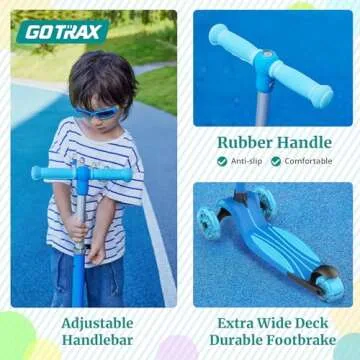 Gotrax KS3 Kids Kick Scooter, LED Lighted Wheels, Adjustable Height Handlebars and Removable Seat, Lean-to-Steer & Widen Anti-Slip Deck, 3 Wheel Scooter for Kids Ages 2-8 and up to 100 Lbs (Blue)