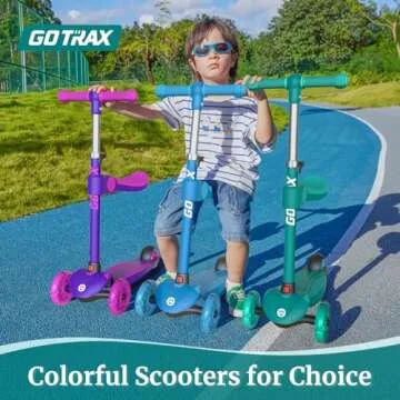 Gotrax KS3 Kids Kick Scooter, LED Lighted Wheels, Adjustable Height Handlebars and Removable Seat, Lean-to-Steer & Widen Anti-Slip Deck, 3 Wheel Scooter for Kids Ages 2-8 and up to 100 Lbs (Blue)