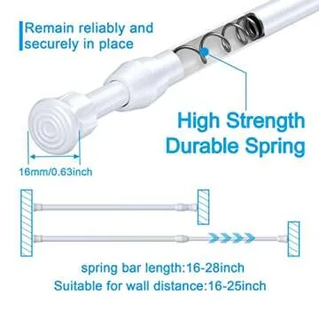 Zipglo 2pcs White Tension Rods: Adjustable 16-28 Inch No Drill Curtains