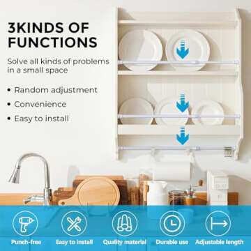 Zipglo 2pcs White Tension Rods 16 to 28 Inch, No Slip Tension Curtain Rod Adjustable Small Curtain Rod, Spring Kitchen Curtain Rods, Expandable No Drilling