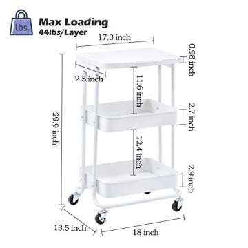 TOOLF Rolling Storage Cart with Tabletop & Locking Wheels