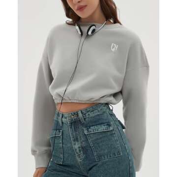 CHYRII Oversized Fleece Cropped Sweatshirt for Women