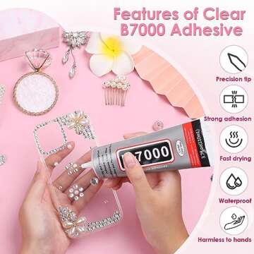 B-7000 Rhinestones Craft Glue, 110ML Clear Adhesive B7000 Glue Multipurpose Gem Glue with Precision Tips for DIY Art Fabric Cell Phones Metal Jewelry Making