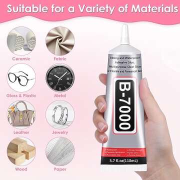 B-7000 Rhinestones Craft Glue, 110ML Clear Adhesive B7000 Glue Multipurpose Gem Glue with Precision Tips for DIY Art Fabric Cell Phones Metal Jewelry Making