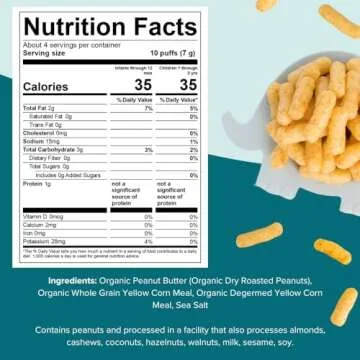 Puffworks Baby Organic Peanut Butter Puffs, Perfect for Early Peanut Introduction, Plant Protein, USDA Organic, Gluten-Free, Vegan, Non-GMO, Kosher, 1.0 Ounce (Pack of 6)