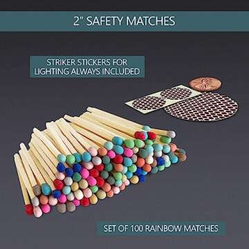 2" Colorful Matches with Strikers | 100 Rainbow Small Safety Matchsticks with Striking Pads by Thank...