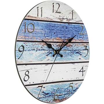 Bernhard Products Rustic Beach Wall Clock 12" Round, Silent Non Ticking Quartz Battery Operated Fibe...
