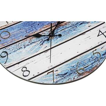 Bernhard Products Rustic Beach Wall Clock 12" Round, Silent Non Ticking Quartz Battery Operated Fiberboard Wooden Look, Vintage Shabby Beachy Ocean Coastal Nautical Decorative Kitchen Office Clocks