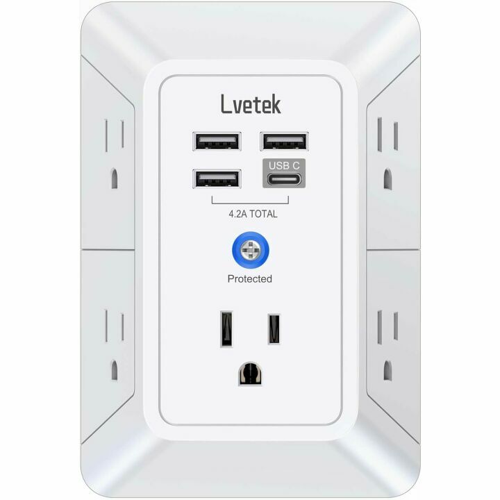 5-Outlet Surge Protector with 4 USB Charge Ports